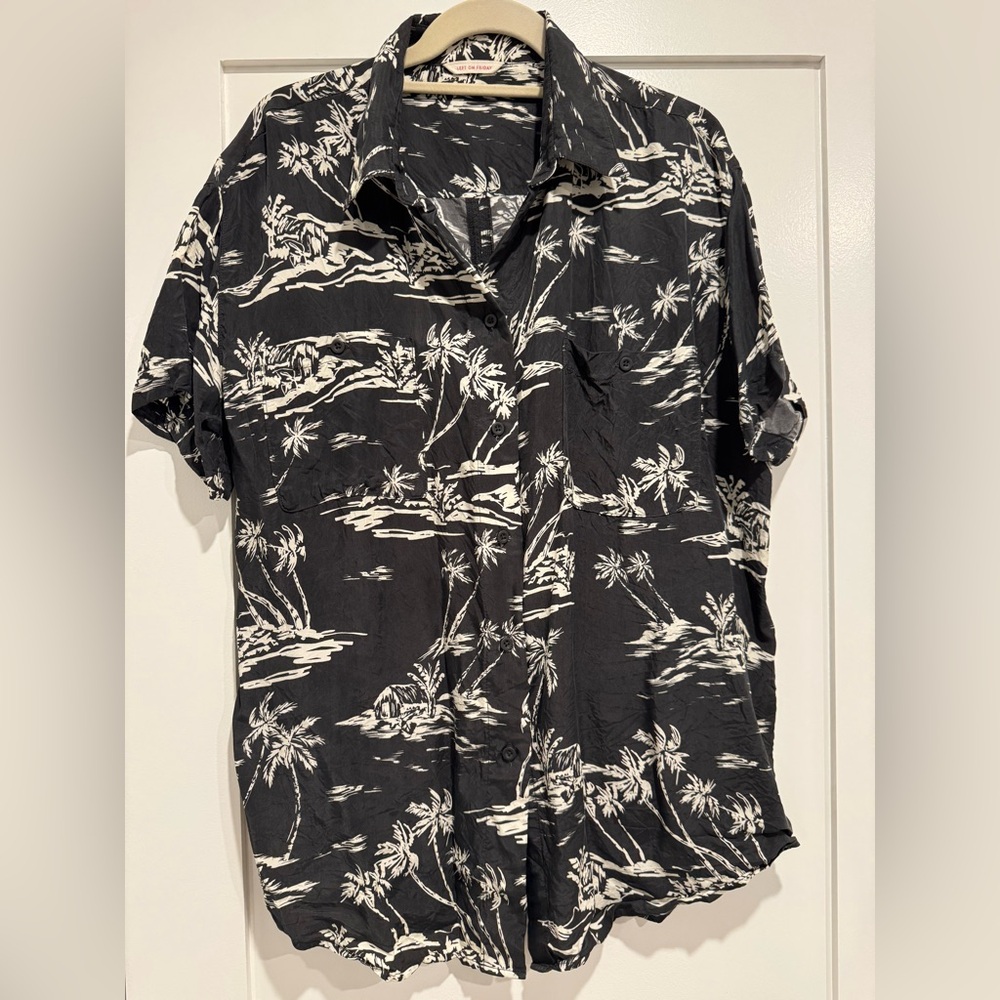 Left On Friday Black and White Tropical Button-Down Shirt
